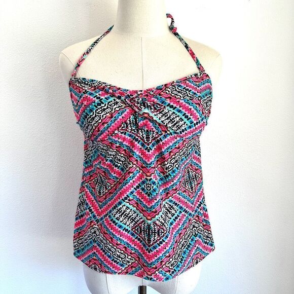Catalina Tankini Swimsuit Tops Size Medium Multiprint Pink  Aqua Blue White and - Picture 1 of 11